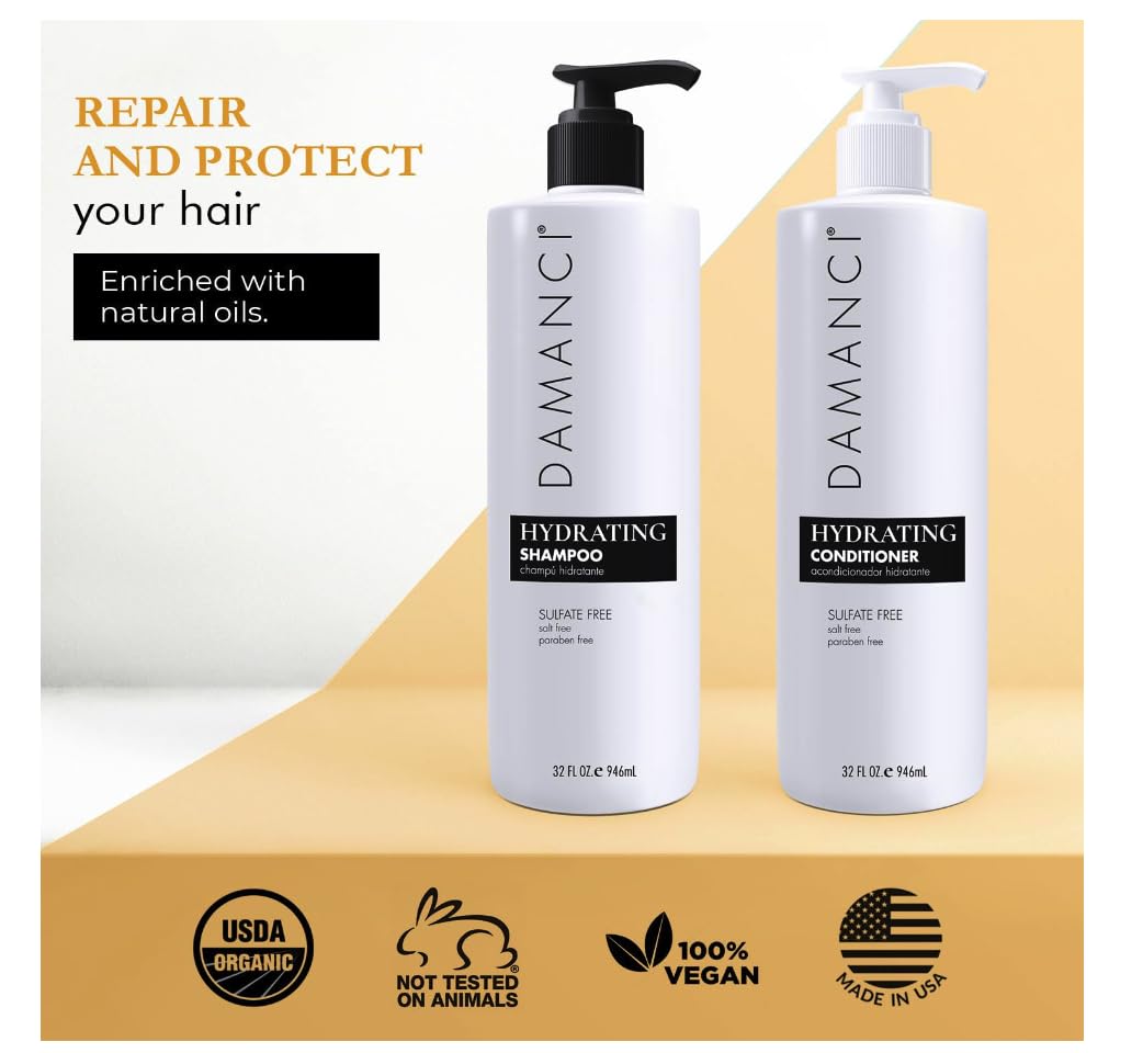 Damanci Hydrating Shampoo and Conditioner Duo, Sulfate Free Shampoo and Conditioner for Dry Hair, with Keratin and Collagen, Par