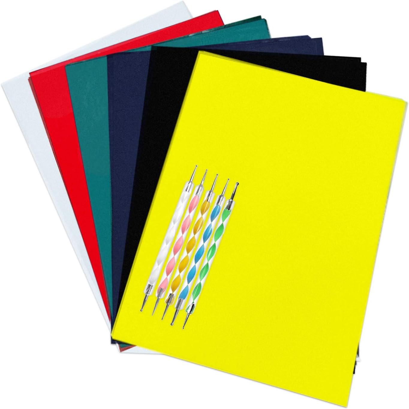 30 Sheets Carbon Transfer Paper,Tracing Paper Carbon Graphite Copy Paper with 5 Pieces Embossing Styluses Stylus Dotting Tools for Wood,Paper,Canvas and Other Art Surfaces 8.3 x 11.7 inches(6 Colors)