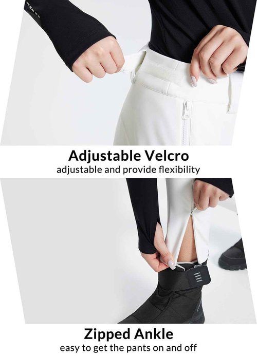 baleaf Women's Fleece Lined Snow Ski Pants Waterproof Insulated Windproof Slim Thermal Winter Pants Hiking Snowboard White S