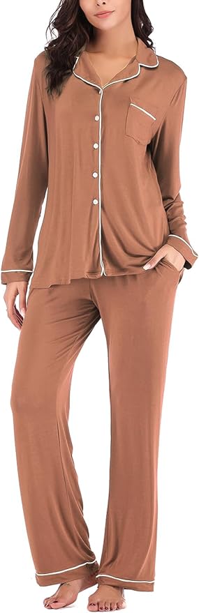 Aamikast Women's Pajama Sets Long Sleeve Button Down Sleepwear Nightwear Soft Pjs Lounge Sets