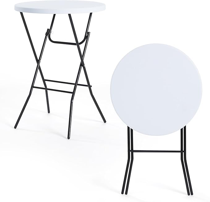 Winlice 32'' Round Folding Table, HDPE Portable Bar Height Table with Removable Legs for Indoor Outdoor Wedding Event, Gathering, Parties, Commercial Events, White