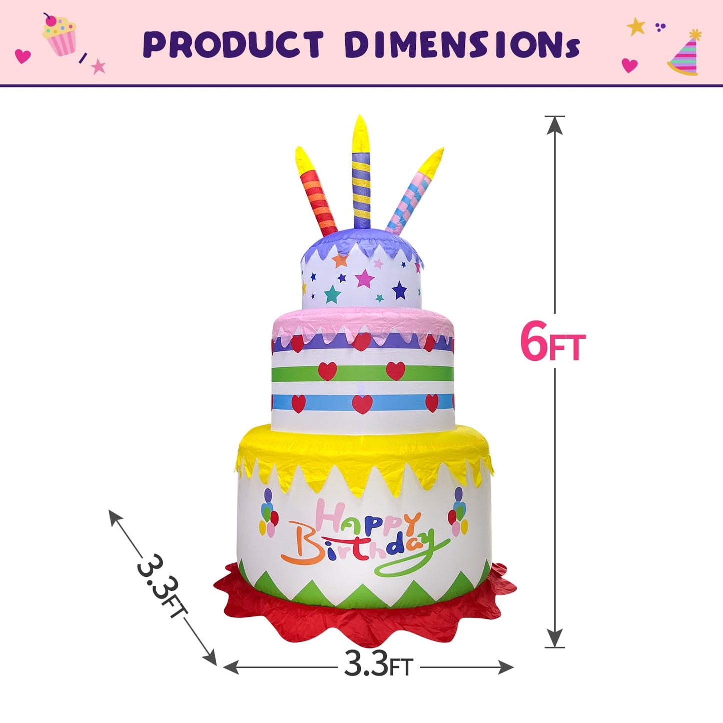DomKom [New] 6FT Inflatables Birthday Cake Outdoor Decorations with Candles,Build-in LED Magic Lights, for Happy Birthday Party Outdoor,Indoor,Garden Yard Lawn Decor
