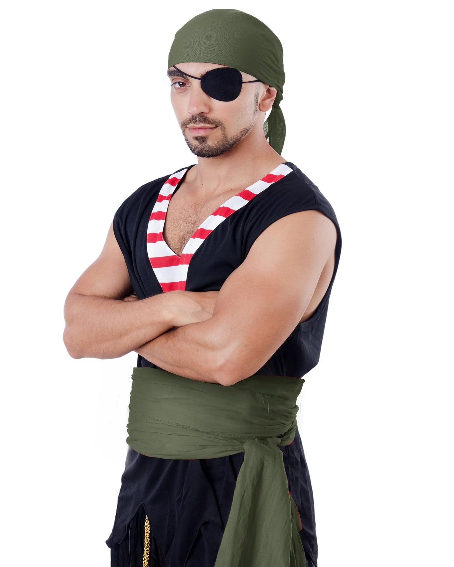 SATINIOR Halloween Pirate Costume Accessories Medieval Costume Bandana Headscarf,Sash Belt for Women and Men (Army Green)