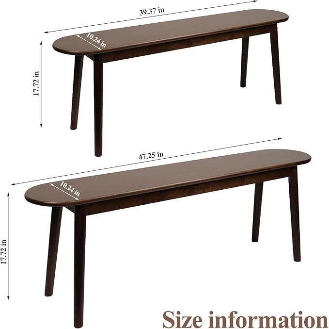 Cttasty Entryway Bench, Solid Wood Dining Bench, Midcentury End of Bed Bench w/Rounded Corner, Outdoor Bench w/Robust Construction, Bedroom Bench, 10.24" W x 17.72" H（Walnut 39.4inches）