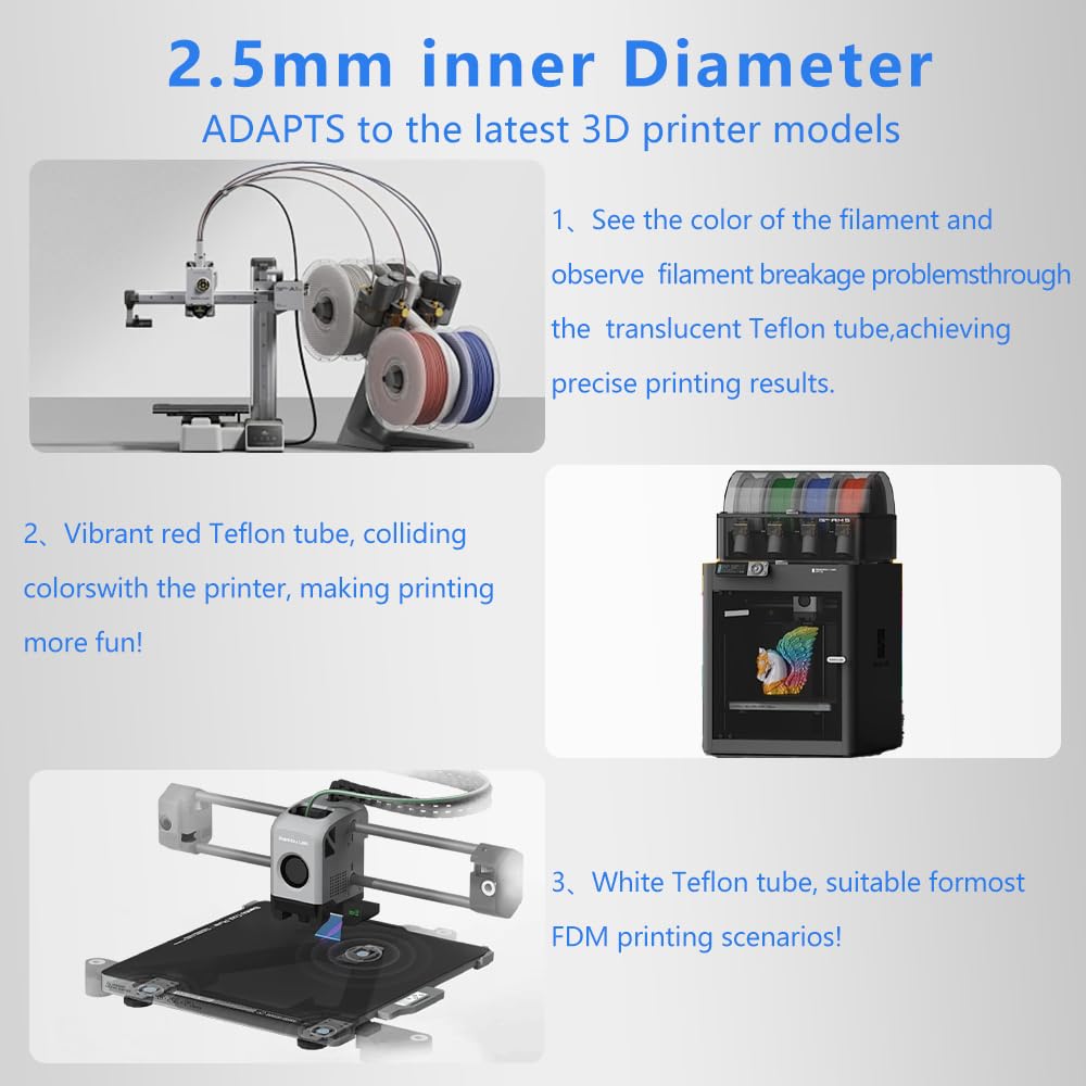 5M (16.4ft) PTFE Teflon Tube for 1.75mm Filament : 2.5mm ID×4mm OD Bowden Tube, for Bambulab AMS X1/ X1C/ P1P/ P1S/ A1/ A1 Mini, Prusa MMU3/ Direct Drive Extruder, with Tubing Cutter.