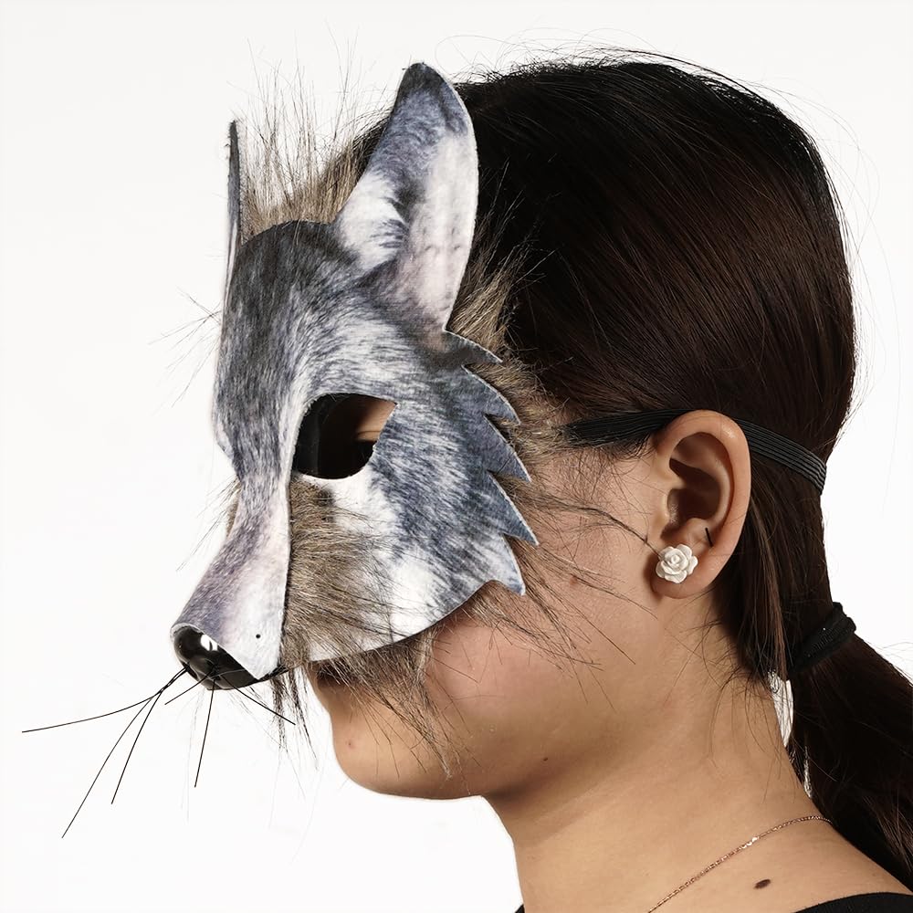 ZDOVLZZPON Animal Fox Wolf Mask, Plush Half Face Mask for Christmas Party Cosplay Costumes