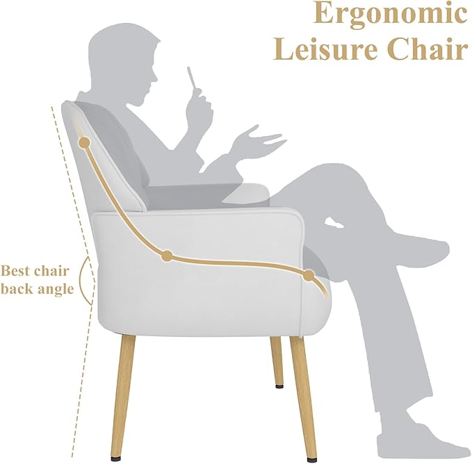 Holiway Velvet Accent Chair, Modern Upholstered Single Living Room Chairs with Tufted Back, Cozy Sofa Side Armchair with Metal Legs for Bedroom/Office/Reading Room, Beige