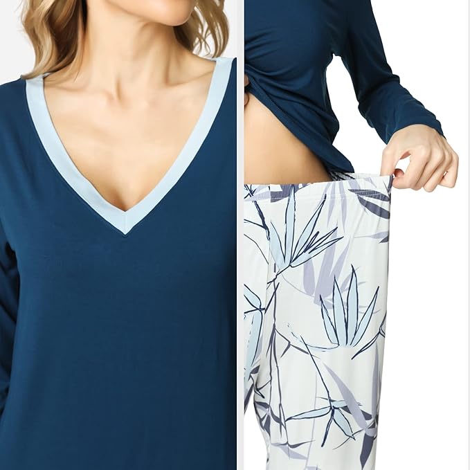 GYS Viscose from Bamboo Women's Pajama Sets Super Soft Long Sleeve Sleepwear Comfy Winter Pjs Sets S-4X