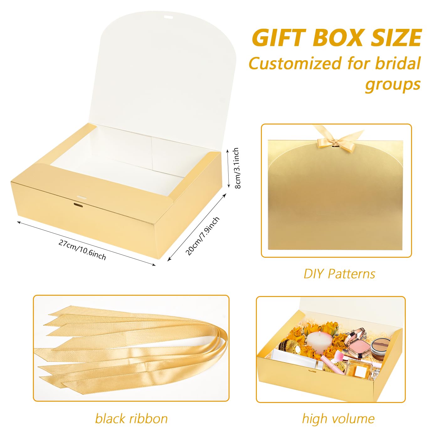 12Pack Gold Gift Boxes With Lids, 129.83.1 Inch Bridesmaid Proposal Box, Luxury Gold Gift Box With Ribbon for Wedding, Birthday, Party, Christmas, Graduation