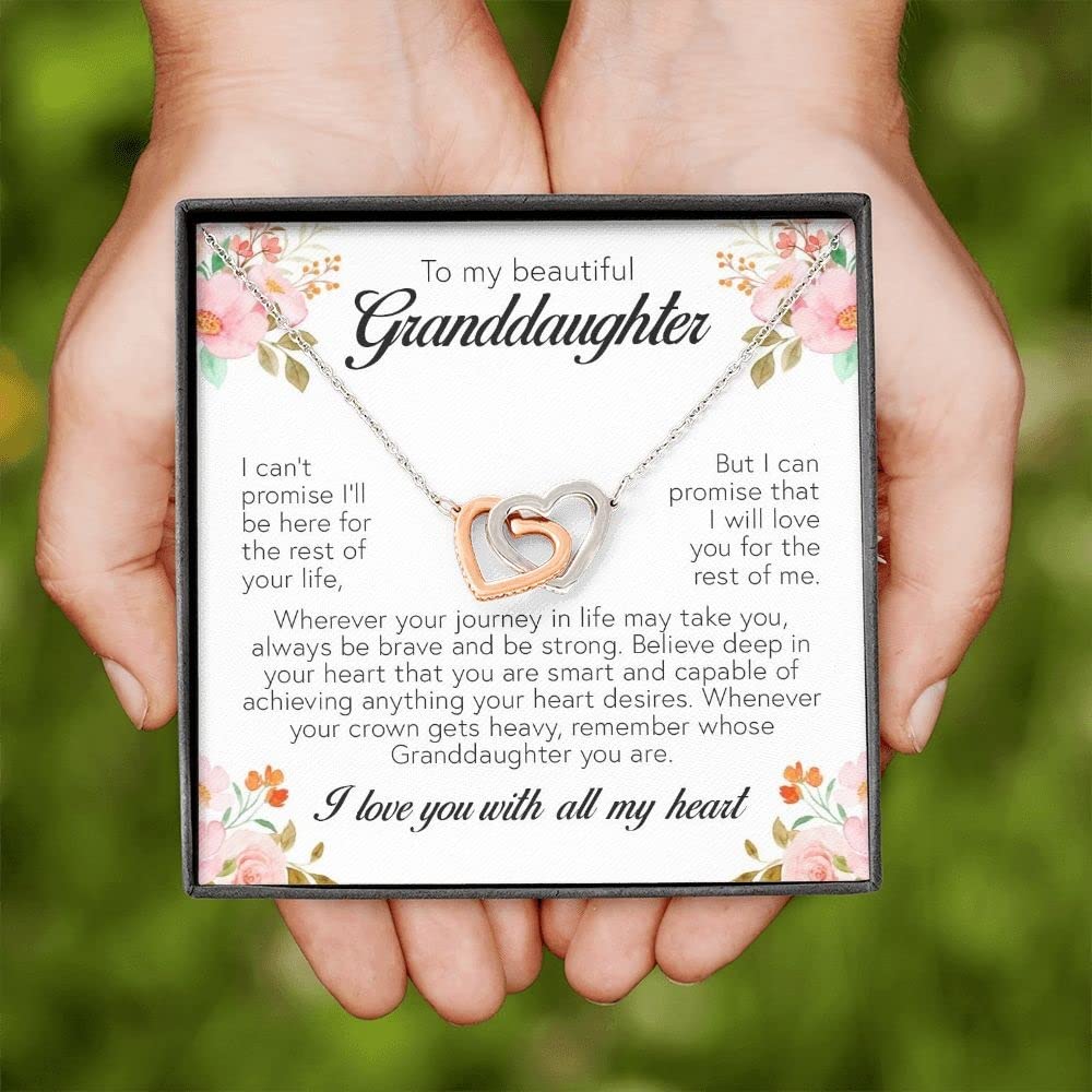 To My Beautiful Granddaughter, Interlocking Heart Necklace, Jewelry Sentimental Message Card Gift for Granddaughter, Best for Birthday Graduation Christmas Gift, from Grandparents