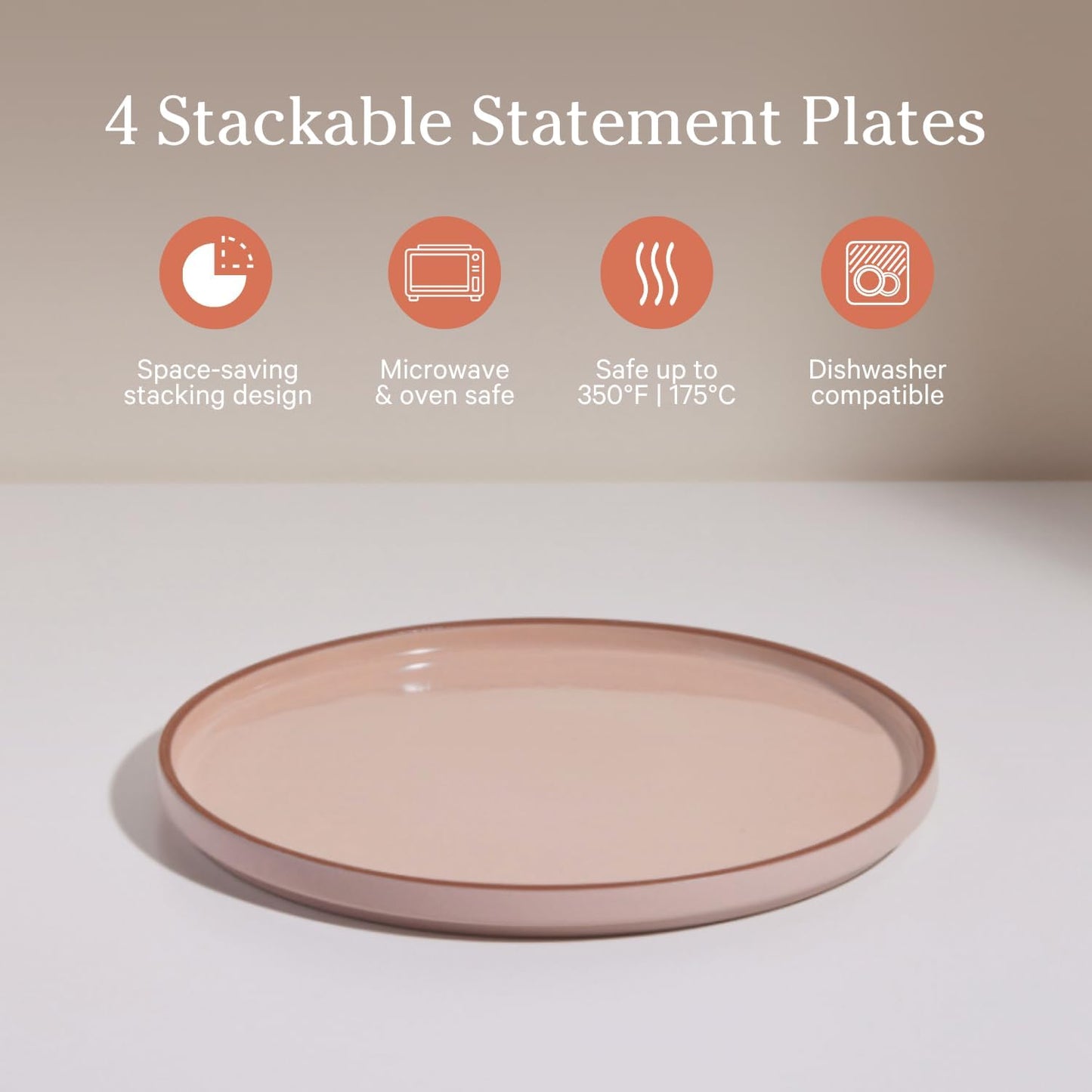 Our Place Dinner Plates - Set of Four 10.5” Handcrafted Ceramic Dinner Plates | Chip-Resistant, Restaurant-Grade | Stackable & Space-Saving | Spice