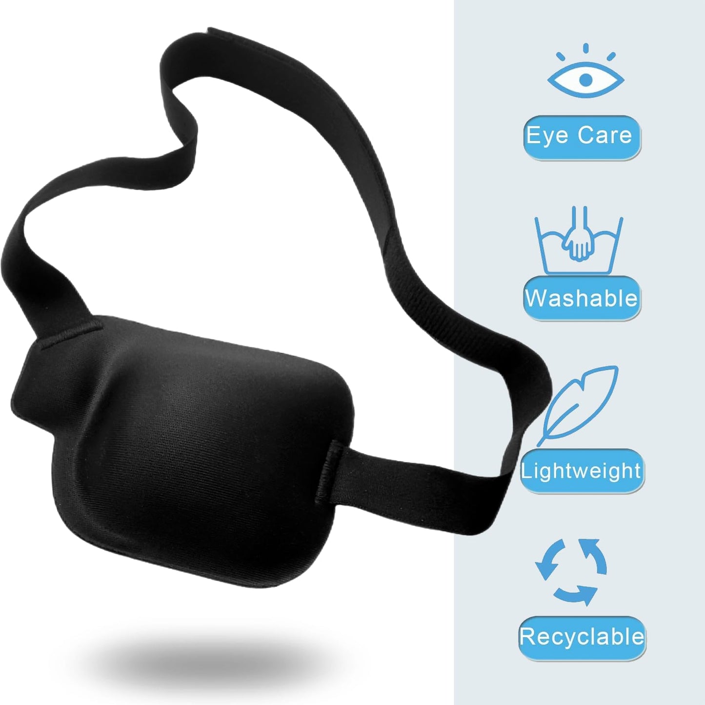Vandorla Eye Patches for Adults and Kids, 2 Pcs 3D Eye Patch Black Adjustable Medical Eyepatch for Lazy Eye Amblyopia Strabismus and After Surgery (Right Eye)