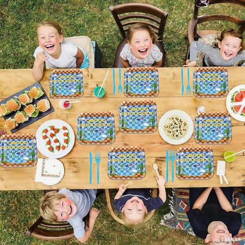 60 Pcs Hedgehog Birthday Party Supplies,Video Game Themed Decorations, Plates, Forks, Games, and Favors for Kids' Celebration