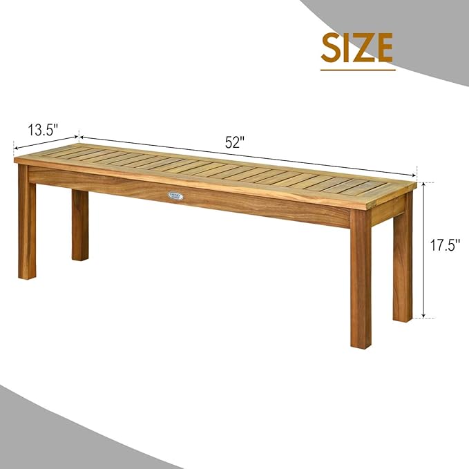 Tangkula 52 Inches Acacia Wood Outdoor Bench for Dining Room, Entryway, Poolside, Garden - Patio Backless Dining Seat with Slatted Design, Ideal for Outdoors & Indoors