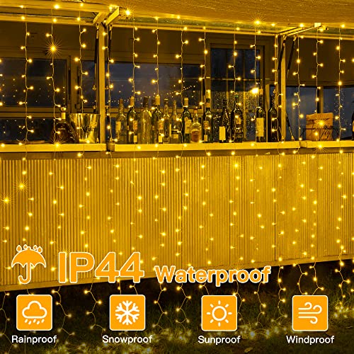Ollny Curtain Lights 200 LED 6.6x6.6ft, Warm White Waterproof Fairy Lights Curtain for Bedroom Backdrop Wedding Party Deco...