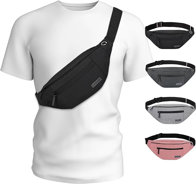 MAXTOP Large Crossbody Fanny Pack with 4-Zipper Pockets,Gifts for Enjoy Sports Festival Workout Traveling Running Casual H...