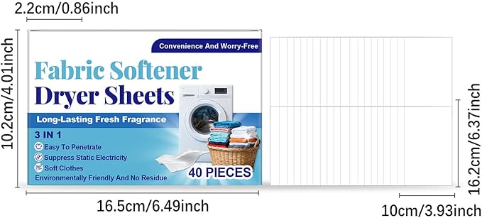 Fabric Softener Dryer Sheets, With Effective Odor Removal, 40 Pieces, Scented Gentle Freshening, Odor Control Laundry Sheets, Static Cling & W-Rinkle Reducer, For Pet Hair Removal, Washing Machine