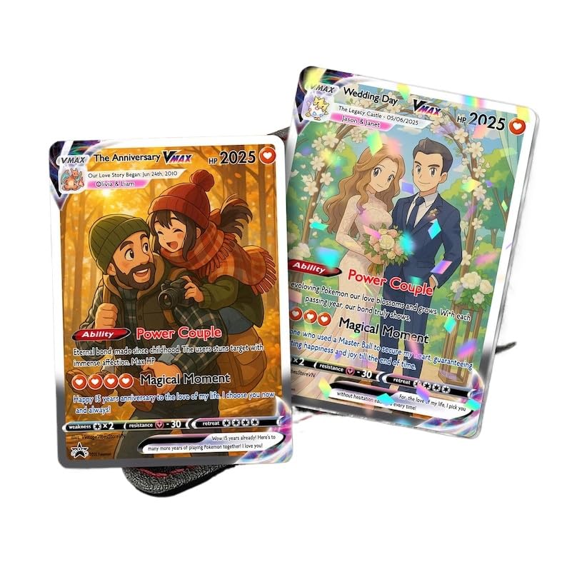 Personalized Poke Card Anniversary Card - Custom Photo Anime Wedding Card, Custom Card for Couple, Gift for Him