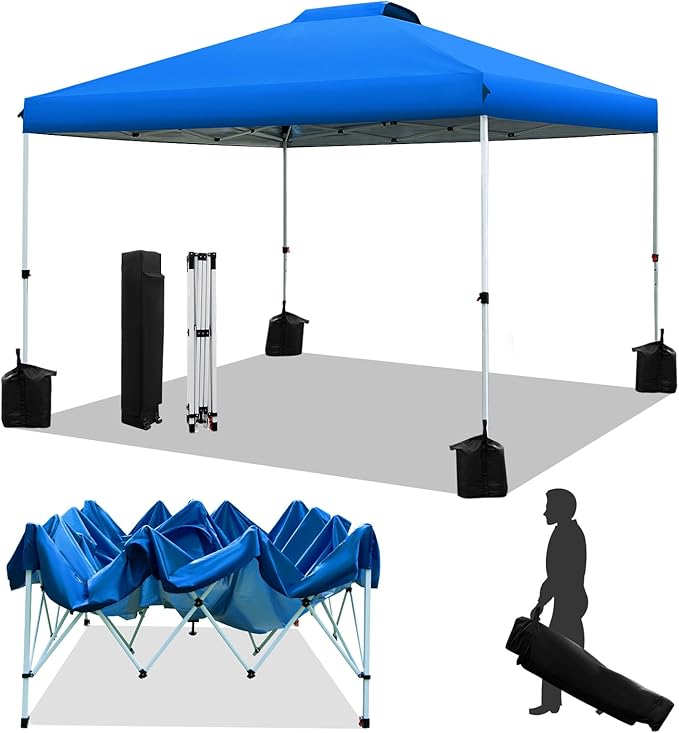 WEIZE Pop up Canopy Tent 10x10ft, 1-Button Push Setup, Instant Portable Shelter, Adjustable Height, Portable Roller Bag, 4...