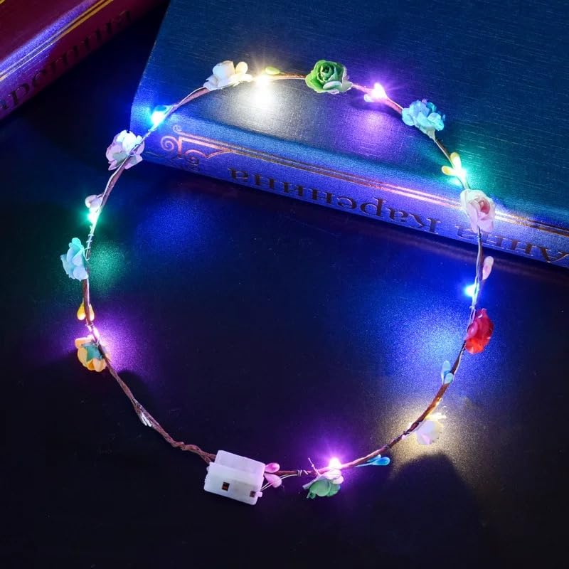 LEEMASING Led Light Women Flower Girl Headband Glow Blinking Crown Hair Wreath For Girls Women Wedding Festival Christmas ...