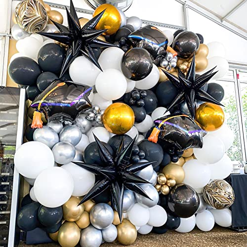 PartyWoo Black Star Foil Balloons 6pcs Different Sizes Pack of 27 22 Inch Large Black Explosion Spike Mylar Balloons for G...