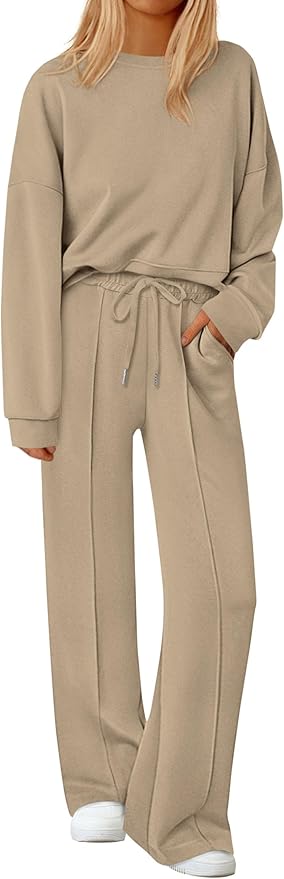 PRETTYGARDEN 2 Piece Sets For Women Fall Trendy Long Sleeve Sweatshirt Wide Leg Pants Loungewear Set Matching Sweatsuit
