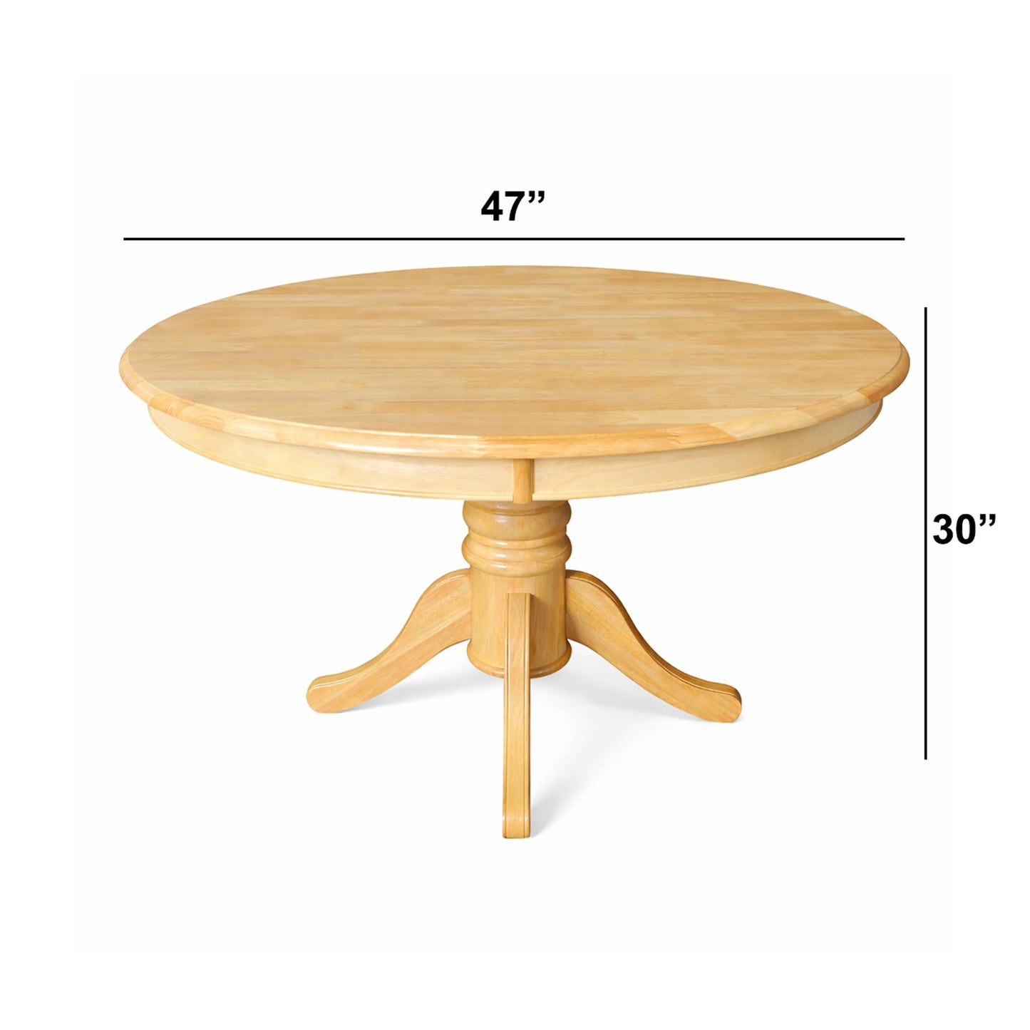 Modern 47 Inch Round Dining Table, Natural Wood Finish Solid Rubberwood