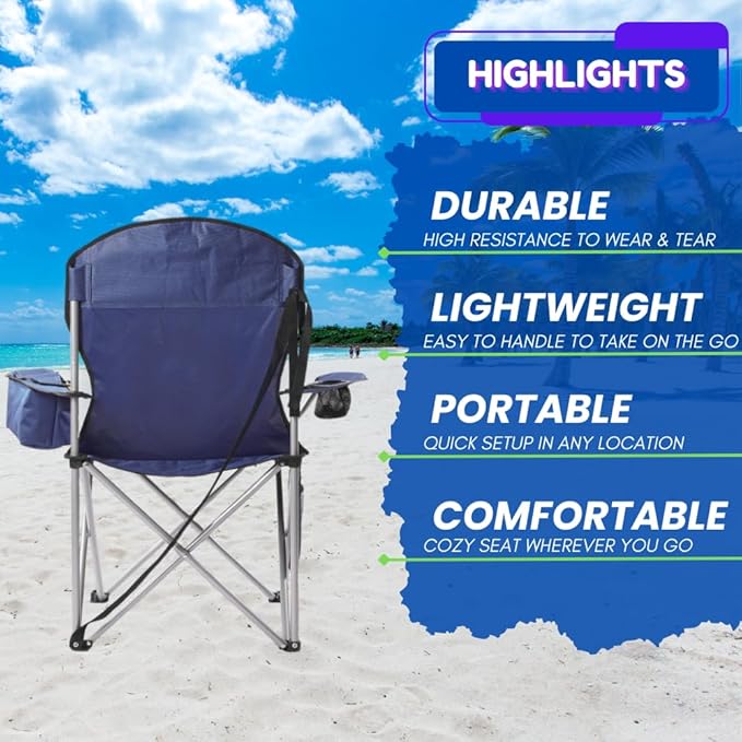 EZONE 2-Pack Camping Chairs with Built-in Ice Cooler, Portable Chair, Storage Pocket, Cup Holder, and Carry Bag Perfect for Camping, Tailgating, Fishing, Beach, and Lawn (2, Navy)