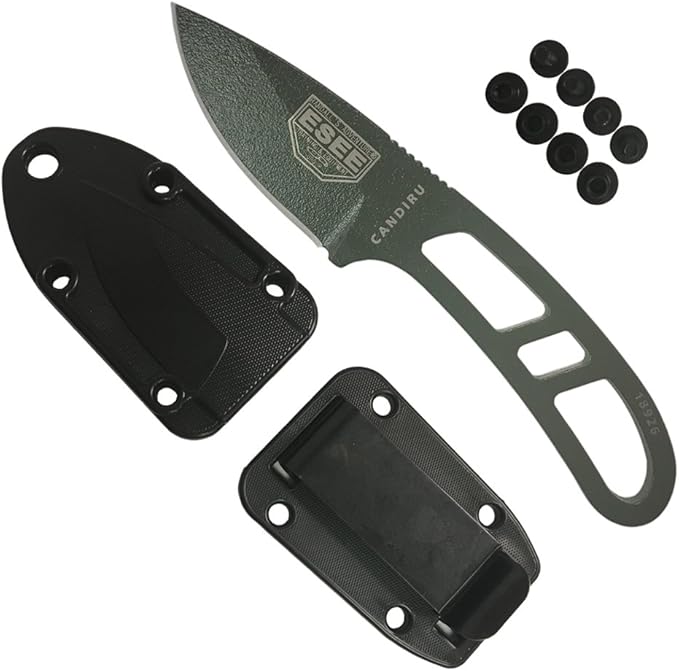 ESEE Authentic Candiru Tactical Survival Knife - Molded Sheath Belt Clip Plate (OD Blade, Black Molded Sheath)