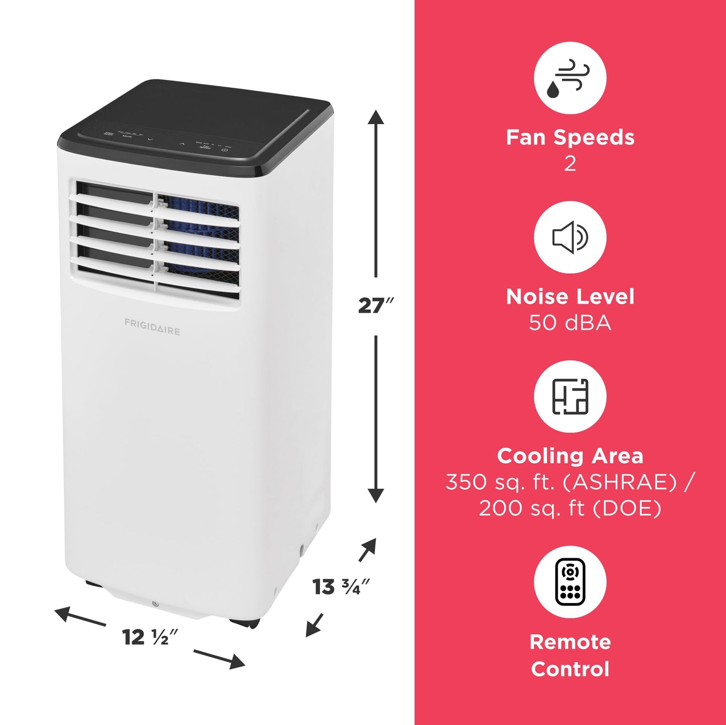 Frigidaire Portable Room Air Conditioner 8,000 BTU (ASHRAE) / 5,500 BTU (DOE), Cools Up to 350 Sq. Ft., Quiet Operation, Dehumidifying Dry Mode, White