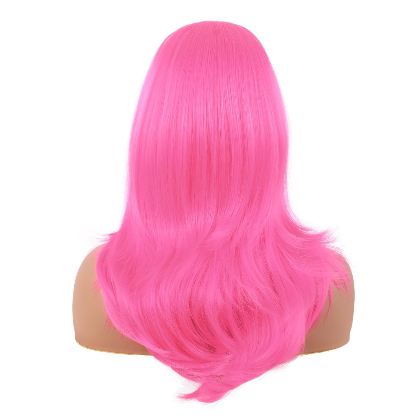 MapofBeauty 20 Inch/50 cm Long Layered With Bangs Straight Synthetic fiber Shoulder Length Hair Party Wig (Neon Pink)