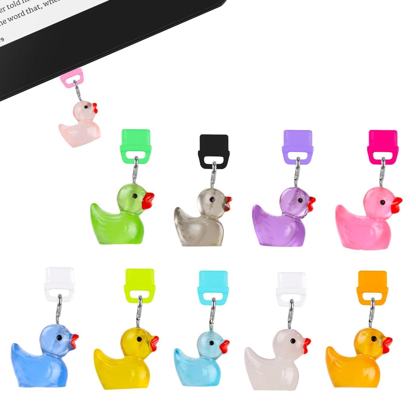 TAKEALOOKO Dust Plug Charms for Kindle - 10Pcs Fluorescent Resin Cute Ducks Dustplug Accessories, Gift for E-Reader Book Lovers