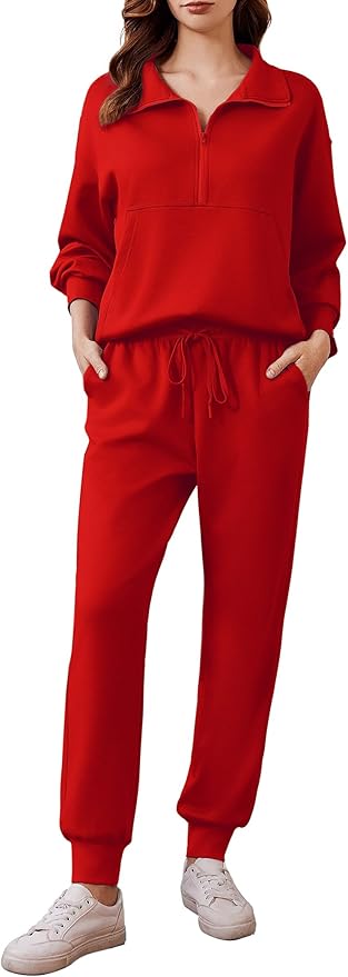 PINSPARK 2 Piece Sets for Women 2025 Fall Travel Outfits Long Sleeve Tracksuit Joggers Sets Half Zip Sweatsuit Matching Set