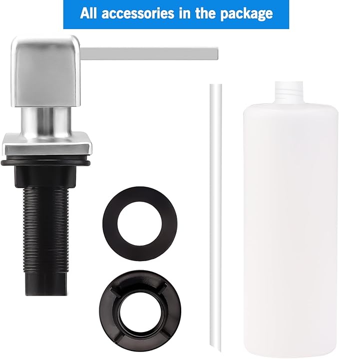 Built in Dish Soap Dispenser for Kitchen Sink, Lotion Dispenser Refill from The Top with Stainless Steel Pump Head 17 OZ Bottle Built in Countertop Under Sink, Brushed Nickel