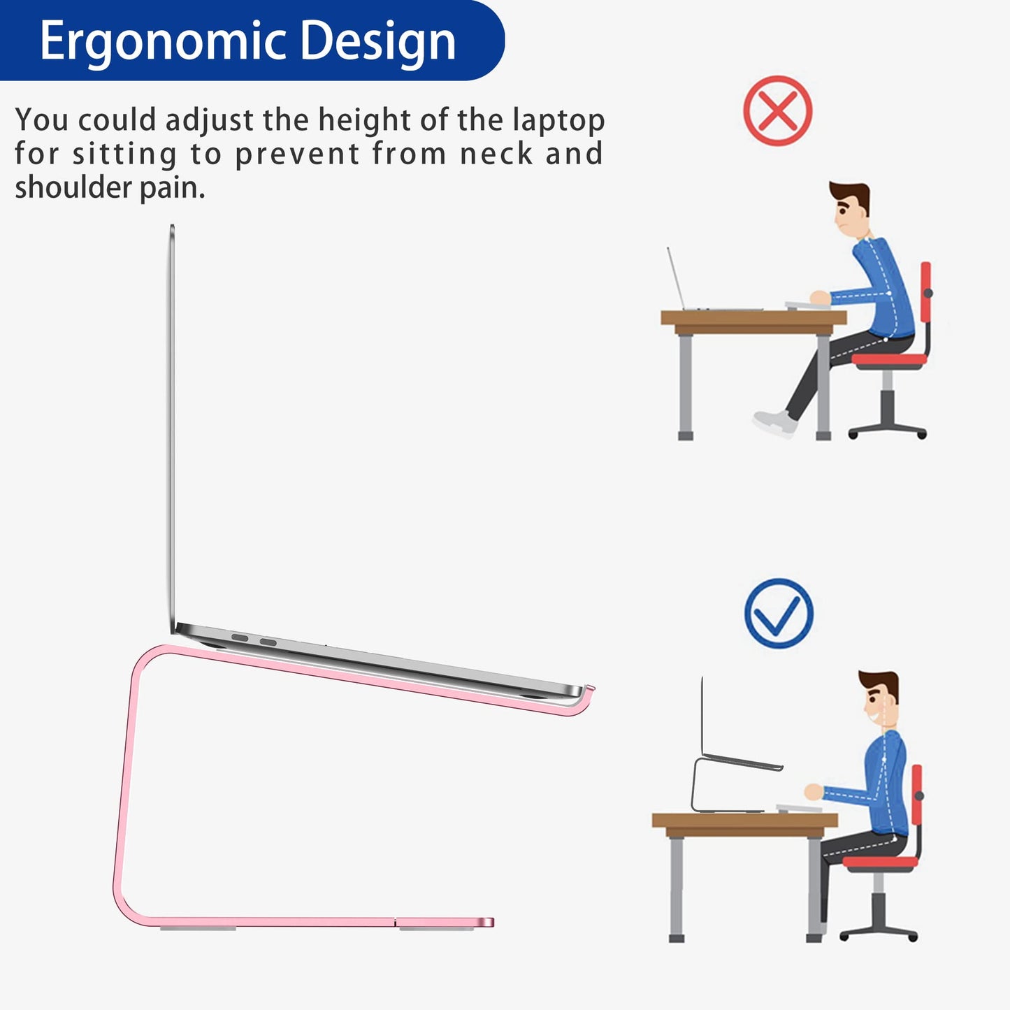 BESIGN LS03 Aluminum Laptop Stand, Ergonomic Detachable Computer Stand, Notebook Holder Compatible with Air, Pro, Dell, HP, Lenovo More 10-15.6" Laptops, Pink