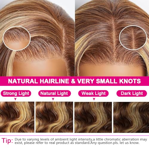 Bob Wig Human Hair 13x6 Body Wave Lace Front Wigs Human Hair Highlight Ombre P4/27 Glueless Wigs Pre Plucked With Baby Hair 200 Density Hd Lace Frontal Wigs For Black Women 16 Inch