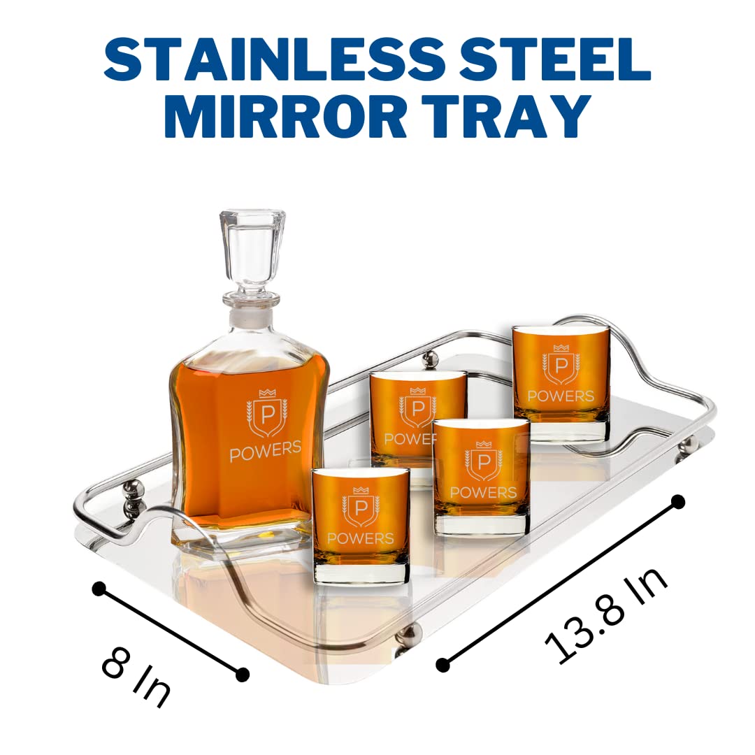 Engraved Liquor Whiskey Decanter Set with Scotch Glasses for Men - 9 Design Options - Personalized Gift Set for Him, Dad - Premium Set Includes Whiskey Stones - Christmas, Valentines - by Froolu