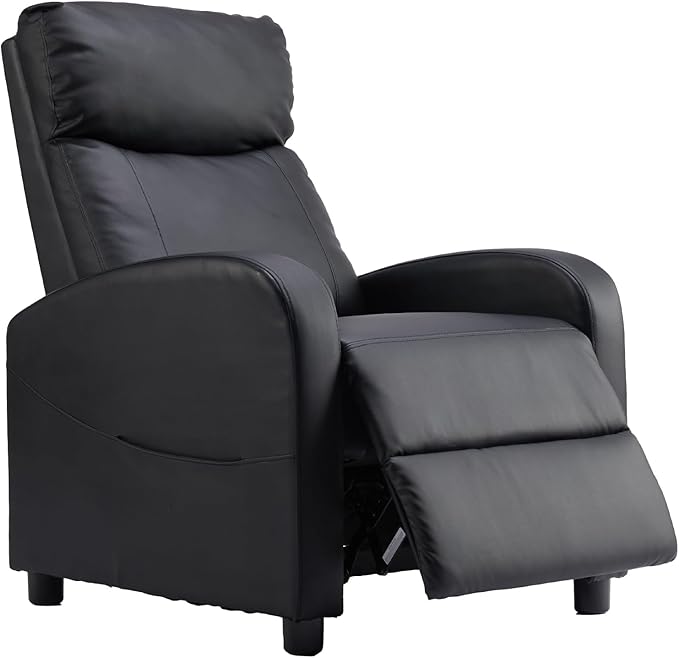Sweetcrispy Recliner Chair PU Leather Recliner Sofa No Massage, Home Theater Seating with Lumbar Support, Adjustable Push ...