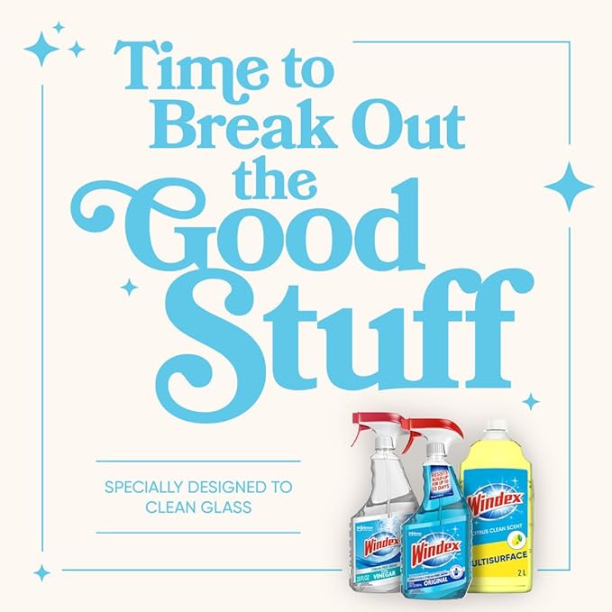 Windex Refill Glass and Window Cleaner Bottle, Bottle Made from 100% Recycled Plastic, Surface Cleaning Spray, Original Blue Scent, 2L (67.6 Fl Oz) (Pack of 6)