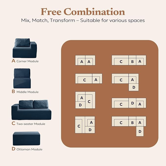 Furnify 136" Modular Sectional Couch Left/Right Facing Convertible, L-Shape Modern Teddy Sofa, Deep Seat Upholstered Foam Couch for Living Room Bedroom, No Assembly Required (Blue, Teddy Boucle)