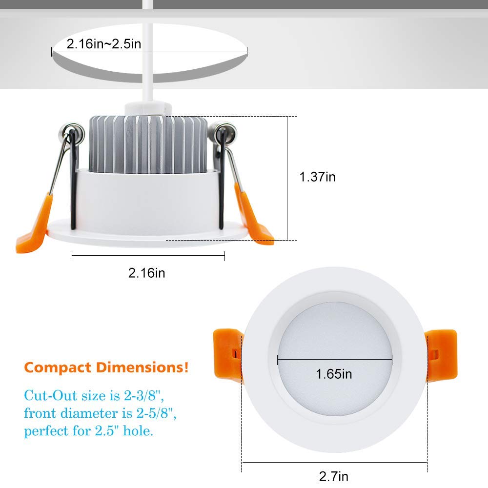 2 Inch LED Downlight, Recessed Lighting Dimmable Ceiling Light, 3W, 4000K Natural White, CRI80 with LED Driver(35W Halogen Equivalent), 4 Pack