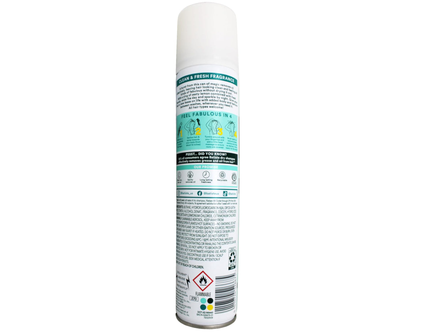 Batiste Dry Shampoo, Original, Classic Clean, 3.81 oz (Pack of 6)