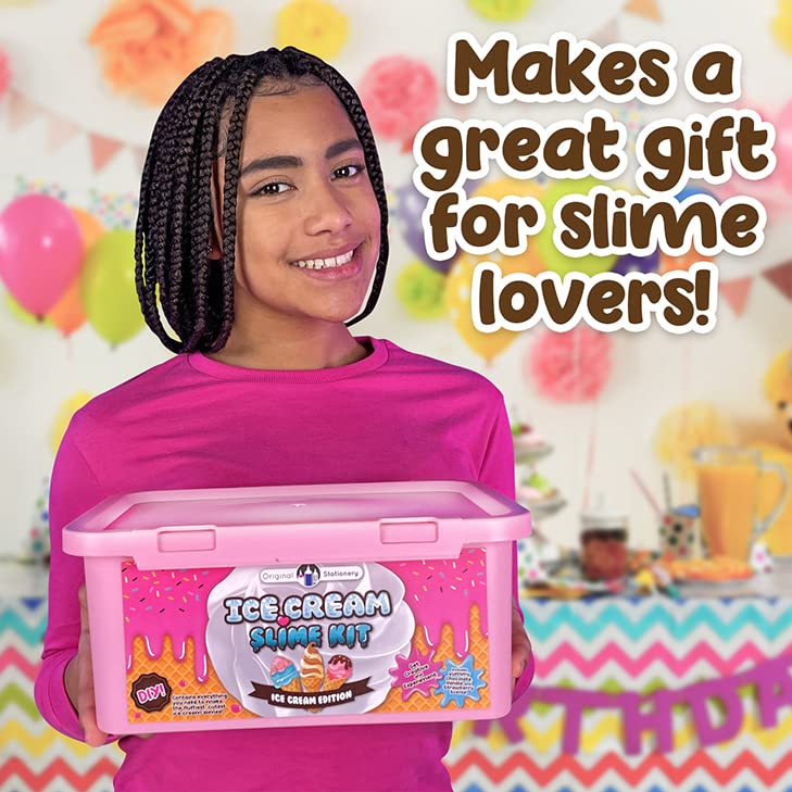 Original Stationery Ice Cream Slime Kit for Girls, DIY Cherry-Scented Slime Making Set with 31 Pieces, Fun Arts and Crafts...