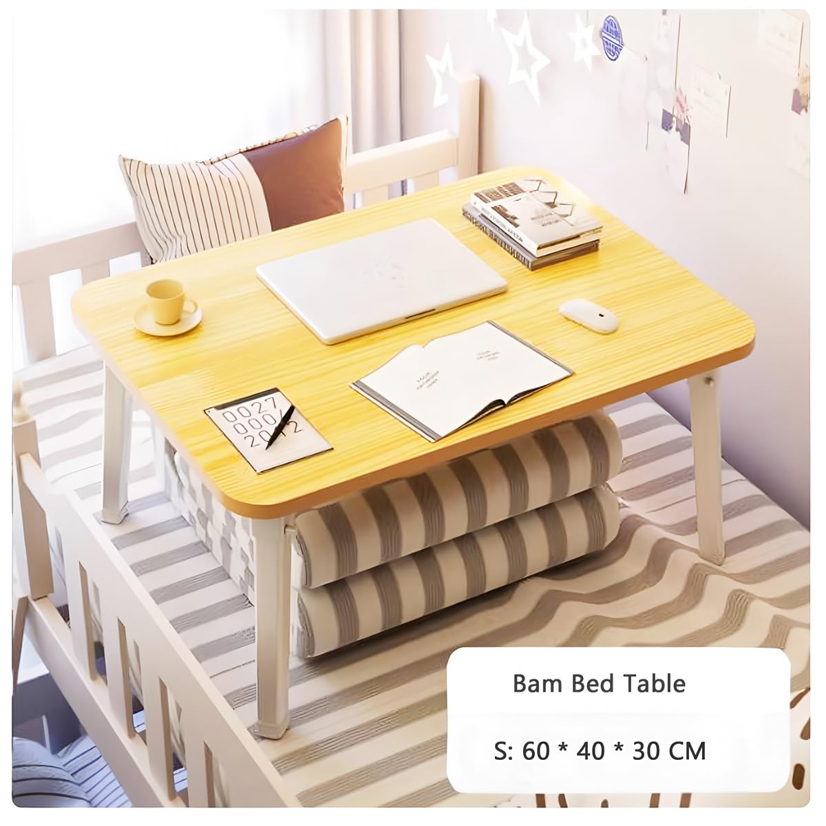 LKBBC Folding Lap Desk for Bed, 23.6 Inch Portable Laptop Stand for Couch, Bed & Floor | Bed Tray Table for Eating, Writing, Reading | Foldable Sturdy Laptop Desk for Adults, Bamboo
