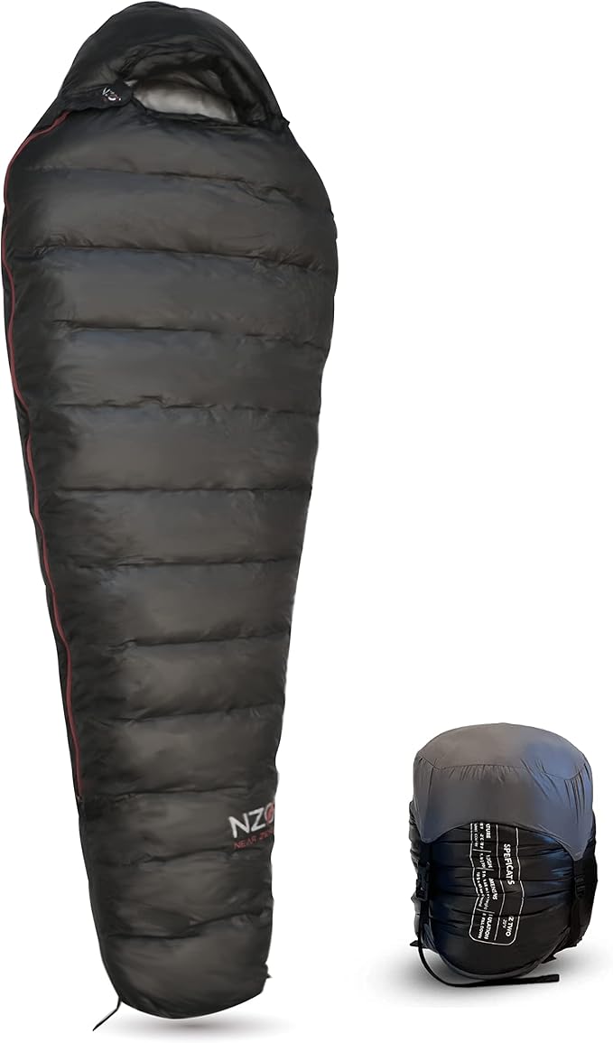 NEAR ZERO 18°F 850+ Power Down Fill Mummy Sleeping Bag for Adults | Ultralight, All Season, Backpacking Sleeping Bag for H...