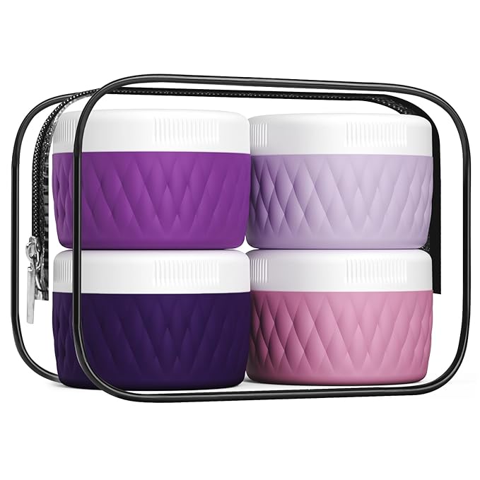 Travel Containers for Toiletries, Silicone Cream Jars BPA-Free, TSA Approved 2oz Travel Size Containers, Leak-proof Silicone Jars with Lid for Cosmetic Face Hand Body Cream (4 Pack)