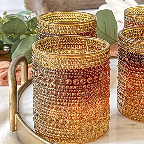 Kate Aspen Beaded Amber Drinking Glasses Set of 6-10 oz Vintage Glassware Set Jupiter Glasses, Cocktail Glass Set, Juice G...