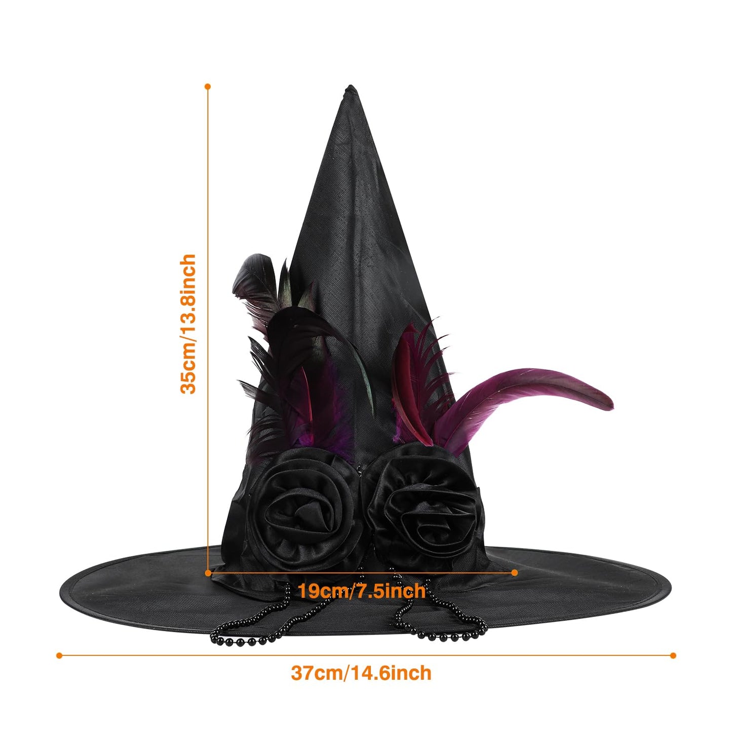 LOKIPA Halloween Witch Hat, Black Witches Hats for Women Costume Witch Hat Adult Halloween Cosplay Party