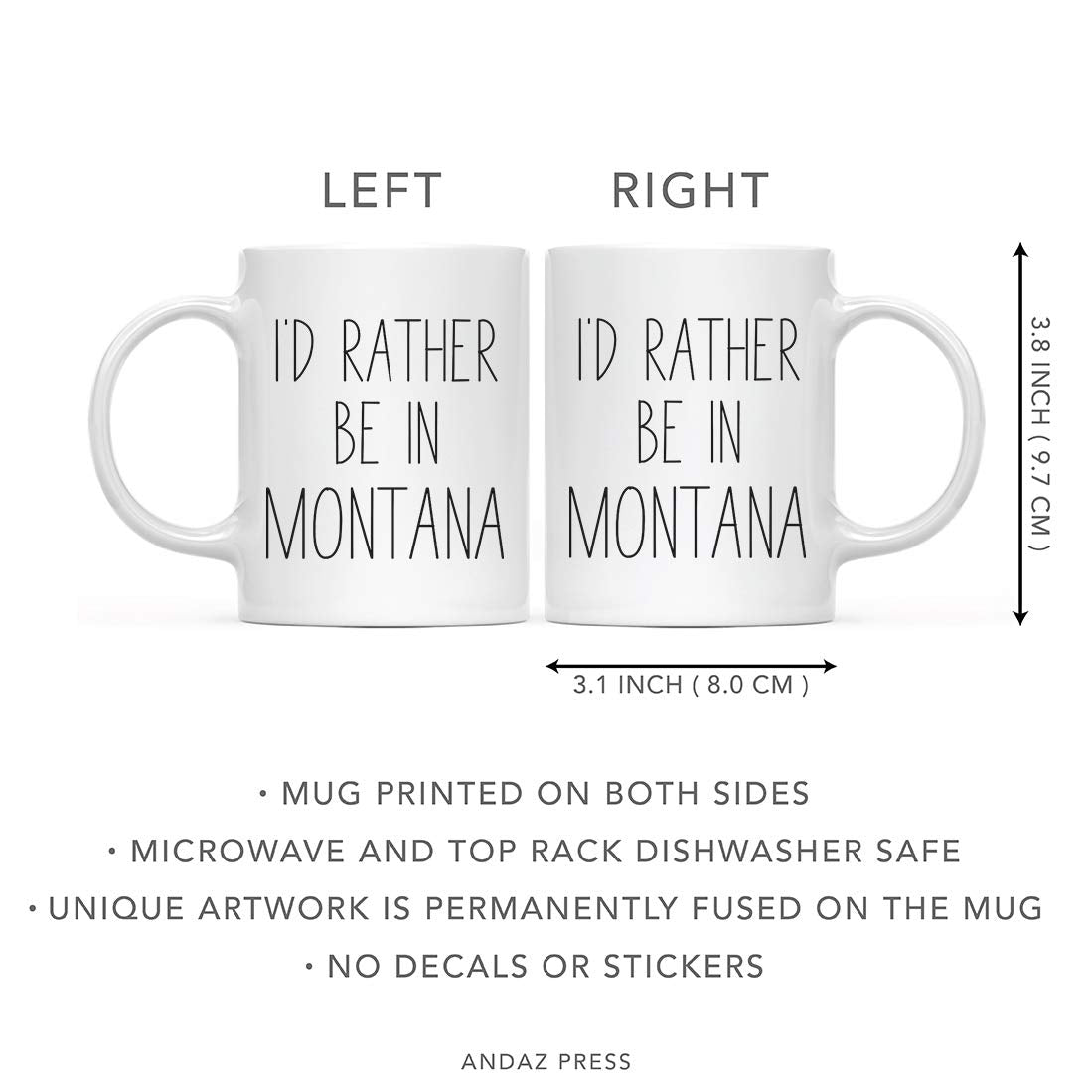 Andaz Press U.S. State 11oz. Coffee Mug Gift, I'D Rather Be In Montana, 1-Pack, Long Distance College Going Away Study Abroad Birthday Christmas Montana Coffee Mug Montana Mug Montana Cup