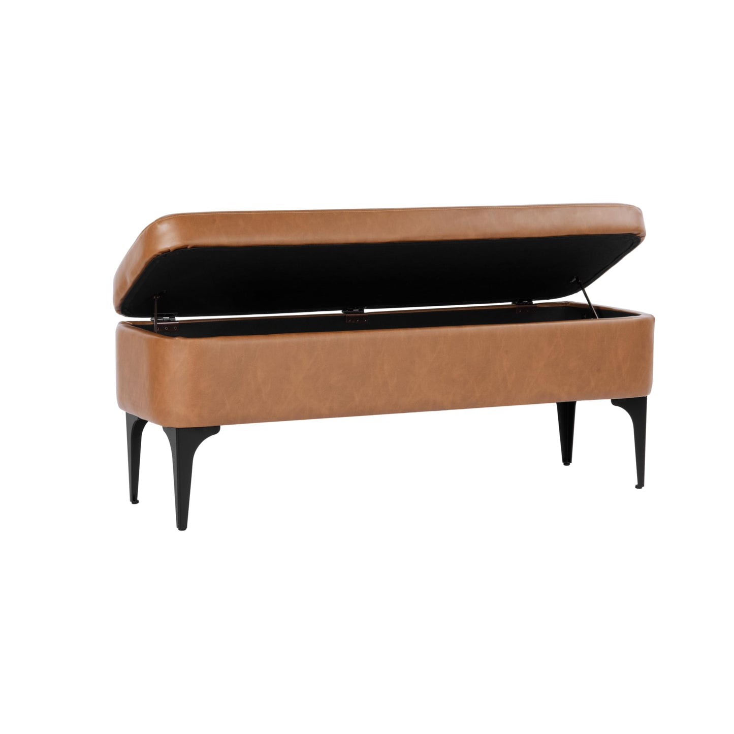 HomePop Upholstered Storage Bench with Metal Leg Home Décor|Bench with Storage for Living Room & Entryway - Carmel Faux Leather